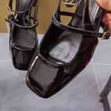 Advbridge Retro Square Toe Women Mary Jane Shoes 2025 Summer Fashion Ankle Strap Thick Heels Elegant Black Slingbacks Ladies Sandals