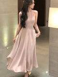 Advbridge France Vintage Halter Evening Party Long Dresses for Women Solid Sleeveless A-line Princess Wedding Prom Robe New Spring Vestido
