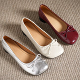 ADVBRIDGE  -  Women's genuine leather round toe sweet bowtie slip-on flats 3cm round low heel elegant ladies slim daily dress shoes for woman