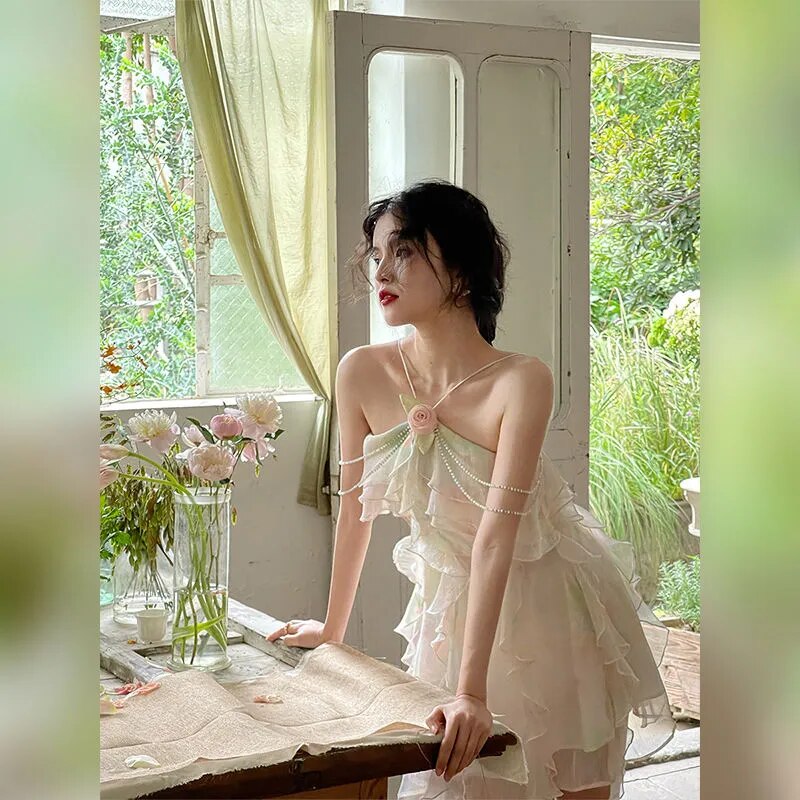 Advbridge France Vintage Sweet Tie-dyed Fairy Dress Summer Women Elegant Chic Ruffles Princess Dresses Female Casual Beach Vestidos