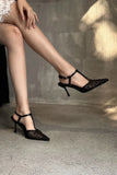 ADVBRIDGE  -  Sexy Pointy Toe Mesh Heeled Sandals Women Luxury Bling Decorated High Heels Elegant T-Strap Ankle Strap Buckle Party Dress Shoe