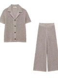 Advbridge 2024 Autumn Women Chic Solid Knitted 2 Piece Sets Elegant Lapel Buttons Short Sleeve Tops Loose Pants Suit Female Casual Outfits