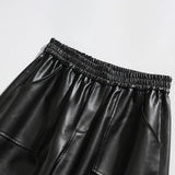 Advbridge Mens American Y2k Multi-Pocket Leather Overalls New Essential Youth Loose Casual Street Solid Color Punk Leather Pants For Men