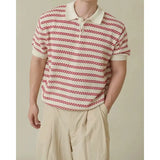 ADVBRIDGE  -  Summer Lapel Short Sleeved T-shirt Men Slim Fit Casual Striped T Shirt Men Streetwear Korean Knitted T Shirt Mens Polo Shirt