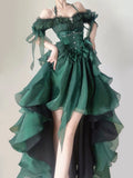 Advbridge  Green Flower Wedding Dress Cos Op Dress Lolita Heavy Industry Trail Puffy Princess Dress Lolita Cosplay Passionate Dress Set