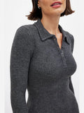 Advbridge Women Fashion Dark Grey Long Sleeves Knitted Mini Dress Elegant Lapel Half Breasted A Line Vestidos Autumn Chic Lady Dresses