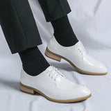 Advbridge White Fashion Men's Wedding Leather Shoes Lace-up Black Business Shoes Italy Style Point-Toe Dress Shoes Luxury Soft Wood Oxford