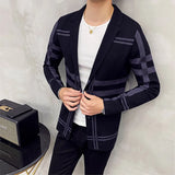 Advbridge Men's Knitted Sweater Jacket Men Fashion High Quality Brand Slim Striped Long Sleeve Suit Collar Cardigan Wool Jacket Coat