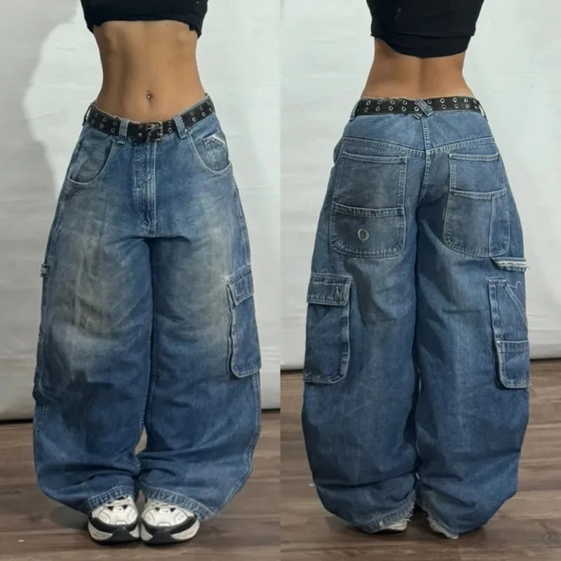 Advbridge American New Vintage Water Washed Machete Jeans Female Y2K Streetwear Fashion Hot Girl Trend Hip Hop Baggy Wide Leg Mop Pants