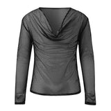 Advbridge Mens Sexy See-Through Mesh Long-Sleeved Top 2024 New Genderless Nightclub Individuality Youthful Thin Low-Cut T-Shirt Unisex