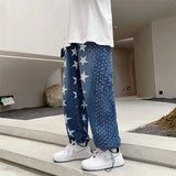 Advbridge Japan Style Star Print Patchwork Denim Pants Autumn New Male Hip Hop Straight Loose Jeans Streetwear Baggy Ankle-banded Pants