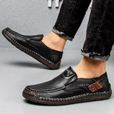 Advbridge Men's First Cowhide Fashion Casual Shoes Men Hand Sewn Casual Leather Shoes Trendy Comfortable Breathable Platform Leisure Shoes
