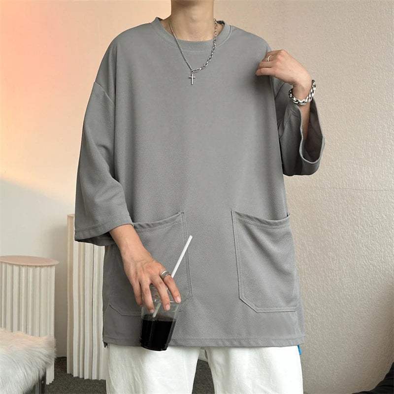 ADVBRIDGE  -  Male Good Quality T-Shirts Men Summer Sale Cotton Male T Shirt Short Sleeves Solid Tee Shirt Boys Basic Plain Tops 2025 Q73