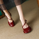 Advbridge French High Heel Women Shoe 2024 Spring New Retro Red Platform Leather Shoe Elegant Woman Heeled Shoe Party Wedding Shoe Casual