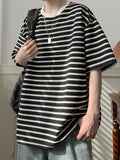 ADVBRIDGE  -  Men Striped Graphic Printing Men'S T Shirt Cartoon Contrast Color Tees Popular Casual Tee Clothing Retro Street Tops Q110