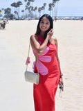 ADVBRIDGE  -  Slash Collar Backless Off Shoulder Hollow Out Maxi Dresses 2024 Summer Fashion Red Strapless Slim Red Dress Lady Beachwear Dress