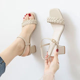 Advbridge Sweet Solid High Heel Sandals Women Summer Thick Heels New Fairy Casual Shoes Female Fashion Korean Designer Shallow Shoes