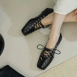 ADVBRIDGE  -  Fashionable Women's Ballet Flat Shoes Spring Summer New Arrival Casual Lace-Up round Toe Leather Interior Rubber Sole Shoes
