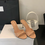 ADVBRIDGE  -  8cm Stiletto Heels Woman Slippers Black Patent Leather High Heels Sandals Leisure Ladies Summer Shoes Burgundy Sandale Femme