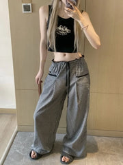 Advbridge  Sweet Black Women Plaid Pants Coquette Japanese Style Cute Wide Leg Trousers Harajuku Kawaii Palazzo Pants Vintage Y2k