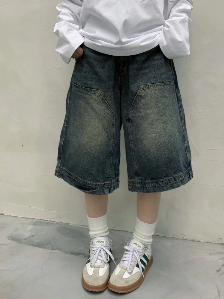 Advbridge Y2k Vintage Baggy Jorts Women Wide Leg Five Points Jeans Korean Streetwear Casual Oversize Washed Denim Shorts Summer