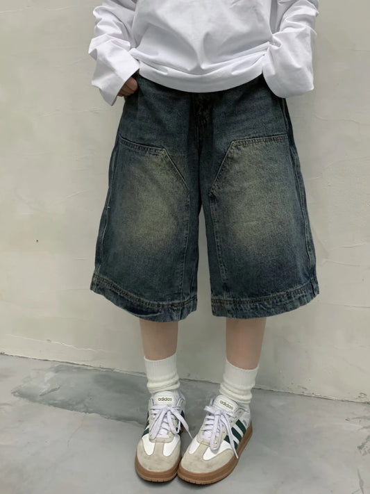 Advbridge Y2k Vintage Baggy Jorts Women Wide Leg Five Points Jeans Korean Streetwear Casual Oversize Washed Denim Shorts Summer