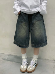 Advbridge Y2k Vintage Baggy Jorts Women Wide Leg Five Points Jeans Korean Streetwear Casual Oversize Washed Denim Shorts Summer