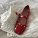 ADVBRIDGE  -  Red Rivet Mary Jane Shoes Women Elegant Flats Shoes Woman Ladies Shallow Casual Black Loafers Footwear Shoes for Women
