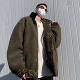 Advbridge 2024 Leopard Padded Jacket Men Winter Trendy Double-sided Imitation Sherpa Coat American Animal Print Warm Parkas Hip Hop
