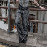 Advbridge American High Street Streetwear Jeans Men Spliced Heavy Industry Graffiti Distressed Zipper Jeans Men and Women Same Style