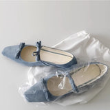 ADVBRIDGE  -  French Square Bow Single Shoes for Women with Low Heels and Shallow Mouth with A Straight Cut and Temperament Mary Jane Shoes