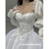 Advbridge  Summer Fairy Long Sleeve Even Party Dress Woman White French Elegant Midi Dress Casual One Piece Dress Korean Fashion