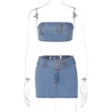 ADVBRIDGE 2 Piece Set Denim Skirt Sets Women Outfit Bodycon Sleeveless Crop Tops Ladies Sexy Slim Mini Dress Suit Streetwear for Woman