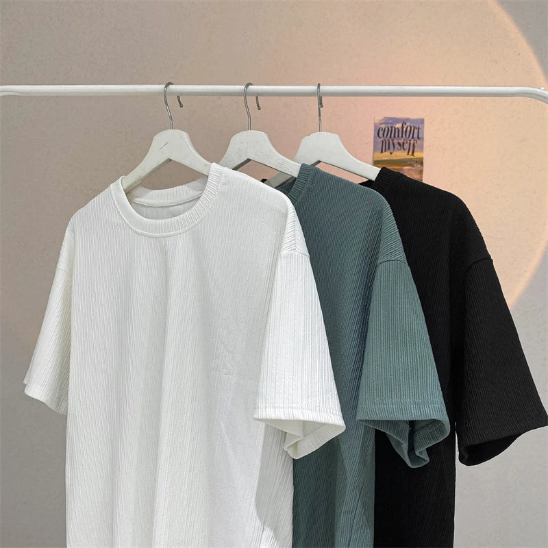 ADVBRIDGE  -  Men's Ice Silk Short Sleeve T-shirt Summer Thin Style Loose Fit Round Neck Quick Dry Sports Casual Half Sleeve Body Top Q42