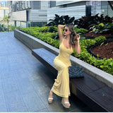 ADVBRIDGE  -  Elegant Solid V Neck Long Dress Chic Slim Fit Sleeveless Off Shoulder Robes New Women's Summer Vacation Beach Party Vestidos