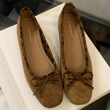 ADVBRIDGE  -  Brand Ballet Mary Jane Shoes Women Bowknot Shallow Leopard Print Fashion Dress Shoes Comfort Suede Elegant Flat Shoes Women