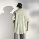 ADVBRIDGE  -  Men's Vertical Stripe Lapel Textured Loose-Fit Short Sleeve Shirt Casual Breathable Top Comfortable Wear, Trendy Summer Style