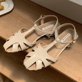 ADVBRIDGE  -  Fashion Hollow T-tied Design Brand Sandals Women Comfort Ankle Strap Buckle Chunky Heel Rome Shoes Summer Dress Zapatos De Mujer