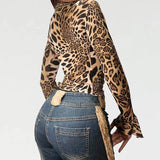 Advbridge Spring Fashion Leopard Print Long Sleeve Women Shirt 2025 New Sexy V-neck Ruched Blouses Chic Single Breasted Slim Shirts