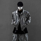 Advbridge Autumn Mens Wear Y2k Leather Glossy Design Niche Shoulder Pad Lapel Jacket Men'S Casual Loose High Street Short Jacket