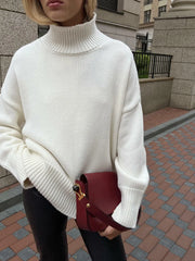 Advbridge Solid Color Turtleneck Knitted Pullover Sweater Fashon Classic Sweater Autumn and Winter Women's Commuter Outfit Pullovers