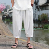 ADVBRIDGE  -  M-5XL Plus Mens Cotton Linen Capri Pants Light Loose 3/4 Long Shorts Elastic Waist Drawstring Harem Casual Beach Yoga Trousers