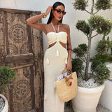 ADVBRIDGE  -  Sexy Knitted Tube Halter Long Dresses Women Casual Slim Backless Lace Up High Waist Beach Dress Female 2025 Chic Holiday Vestido