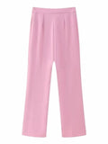 Advbridge Pink Blazer Suit Floor Length Pants 2 Piece Set Women Single Button Coat Straight Pants Sets  Spring Fashion Commuting Suits