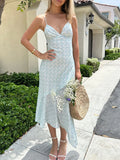 ADVBRIDGE  -  Women Floral Prints Spaghetti Strap Dress Summer Bohemian V-neck Corsets Long Dresses for Beach Vacation Party Elegant Sundress