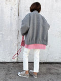 Advbridge Loose Woolen Blends Big Pockets  Autumn Jacket Women Long Sleeve Elegant Single Breasted Lady Grey Commuter Street Coat