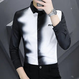 Advbridge Men‘s Wintern outfits Korean Autumn 2024 Men's New Patchwork Square Collar Button Printing Geometric Business Minimalist Casual Long Sleeved Shirts Advbridge Men‘s Wintern outfits