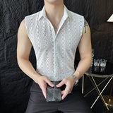 ADVBRIDGE  -  Slim Korean Style Sleeveless Trendy Business Casual Men's Hollow Cool Breathable Vest Shirt