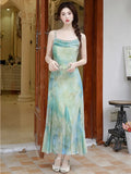 ADVBRIDGE  -  French Style Vintage Strap Dresses Women's Lace Strapless Sexy Chiffon Printed Vestido mujer Sweet Summer Elegant Fishtail Dress