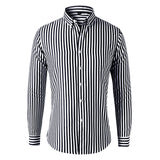 ADVBRIDGE  -  Trendy Men's Slim Fit Striped Long Sleeve Shirt - Breathable Cotton Casual  Office Wear, Fall-Winter Fashion Essentials